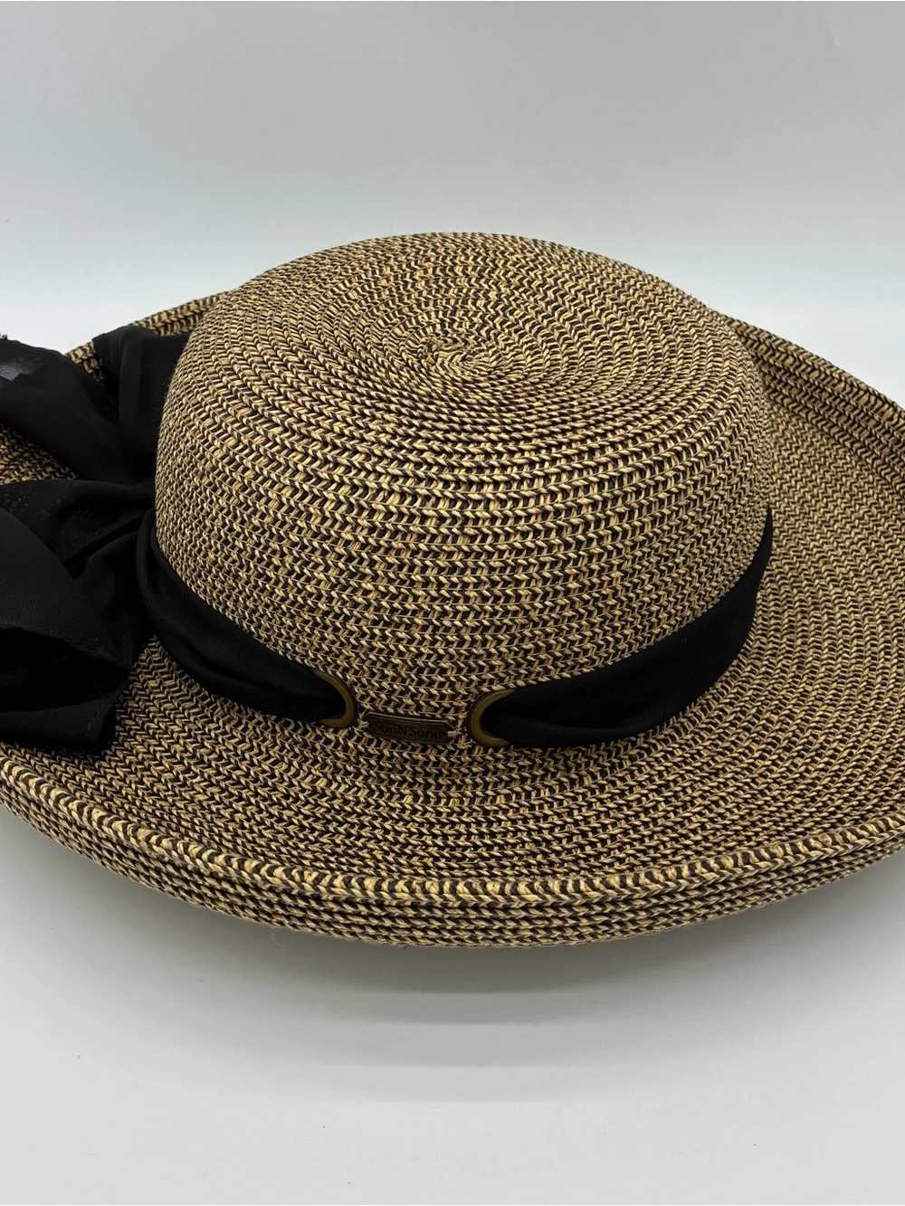 Sun N Sand Wide Brim Sun Hat UPF 50+ Brown & Black Bow
